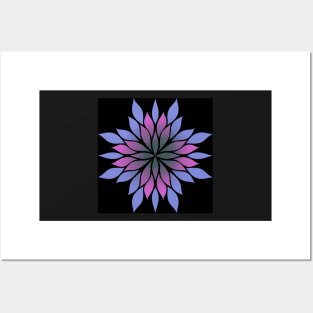 Lilac  and pink  floral symmetrical pattern with black background Posters and Art